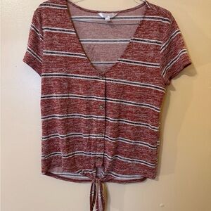 NO BOUNDARIES Striped Red Button-Up Girls Top